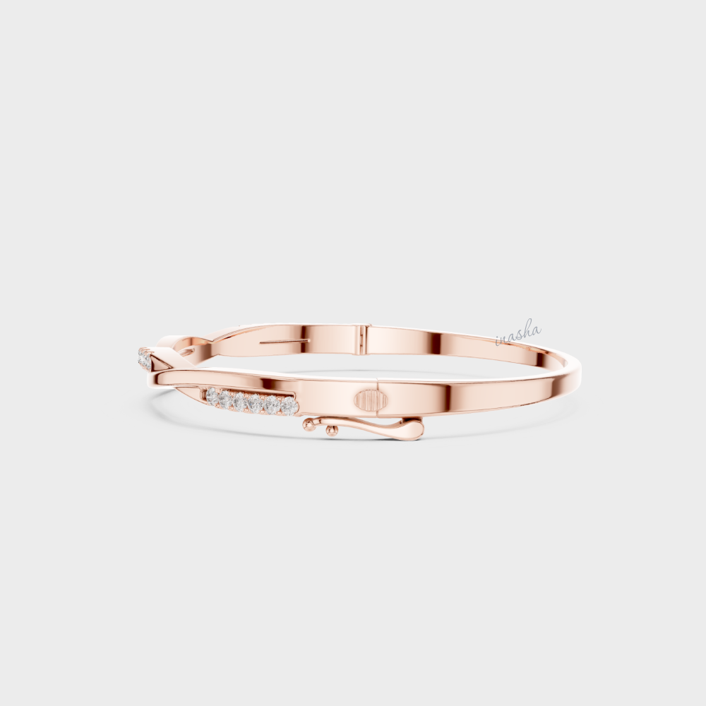 Premium Round Cut Lab Diamond Kada Bracelet in Rose Gold