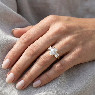 Cushion Diamond Three Stone Ring In 9K Yellow Gold