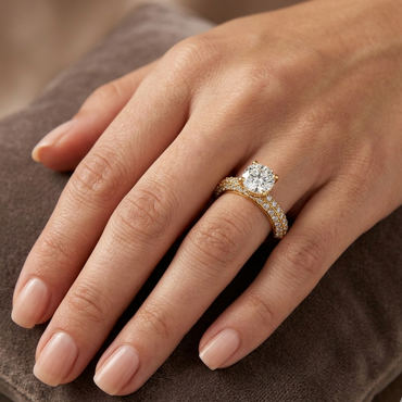 Hidden Halo Round Diamond Ring In Yellow Gold