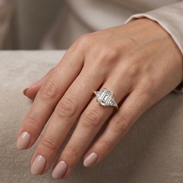 Square Emerald Triangle Diamond Ring In Yellow Gold 