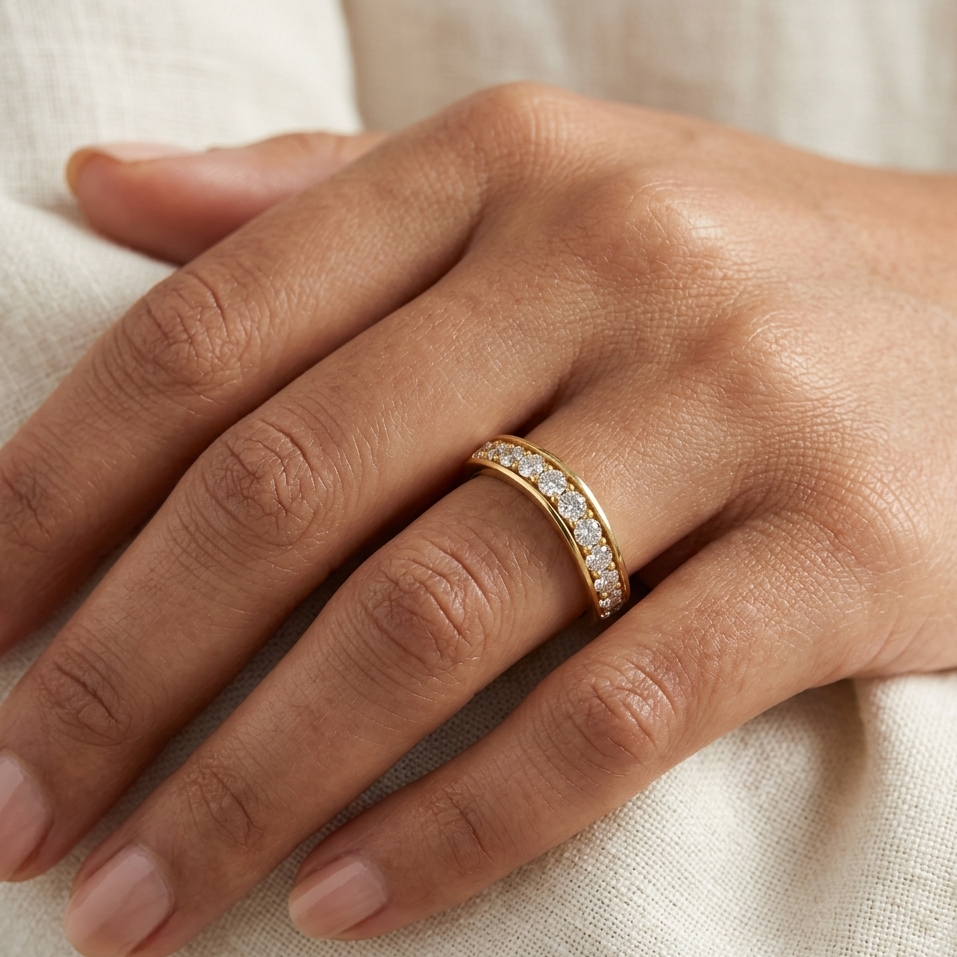 0.52 Ct Round Diamond Band Ring In Yellow Gold Fine Jewelry