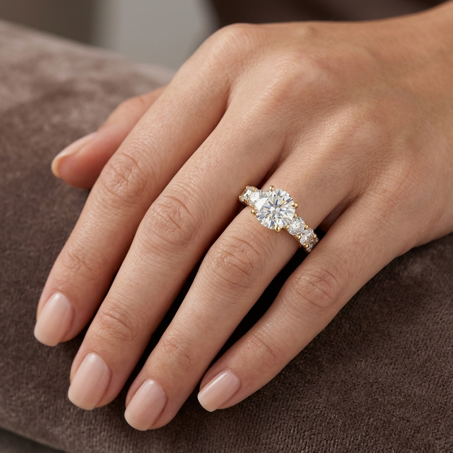 Round Oval Diamond Ring In 18K Yellow Gold 