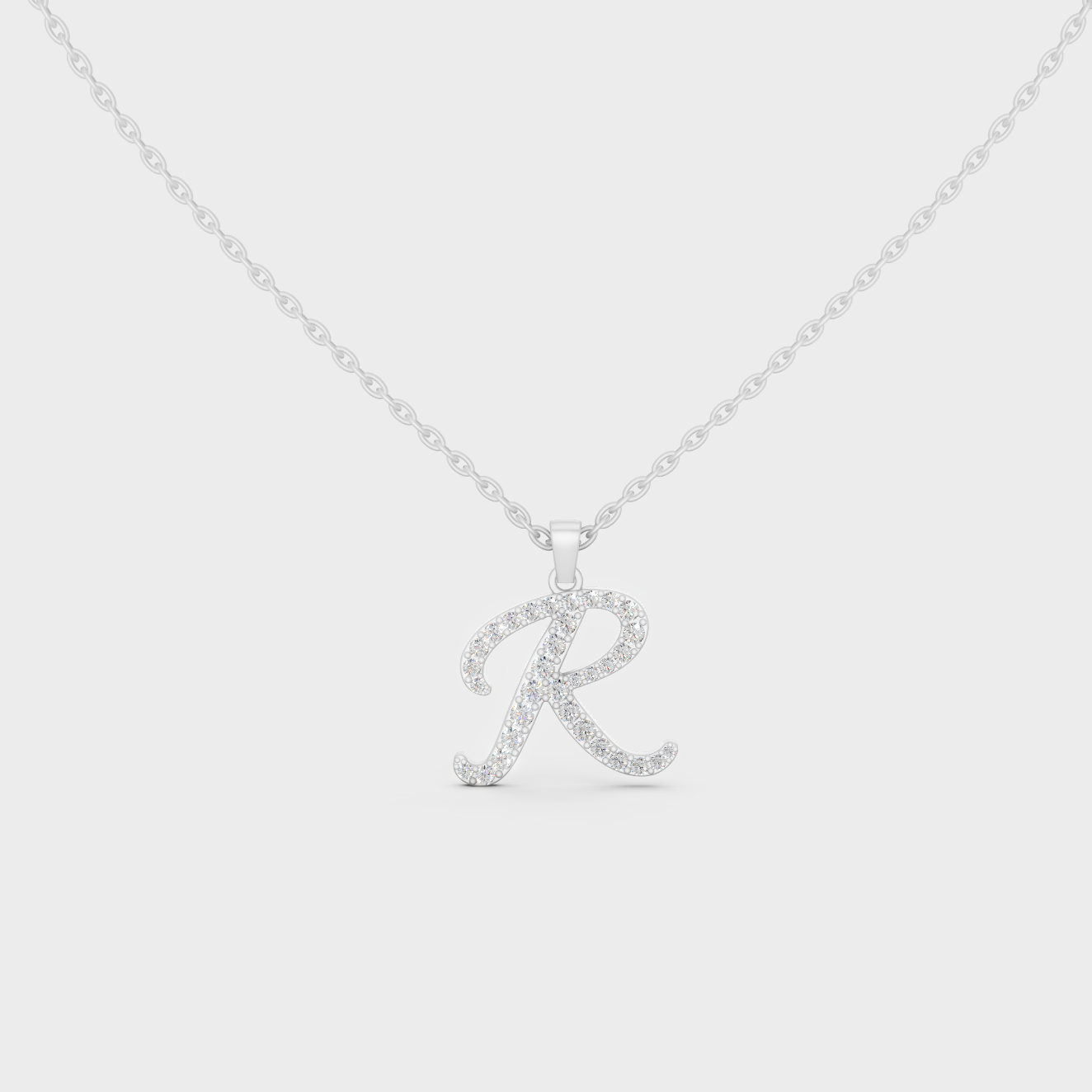 Brilliant "R" Alphabet Lab Grown Diamond Pendant on Shimmering 14K White Gold Chain