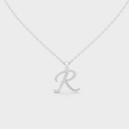 Brilliant "R" Alphabet Lab Grown Diamond Pendant on Shimmering 14K White Gold Chain