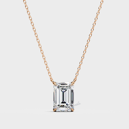 Certified IGI rose gold emerald cut lab grown diamond solitaire pendant with chain – 9K 14K 18K
