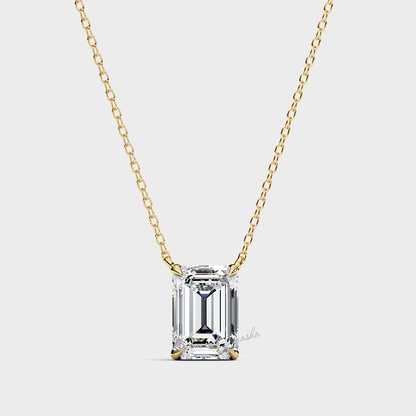 Certified IGI yellow gold emerald cut lab grown diamond solitaire pendant with chain – 9K 14K 18k