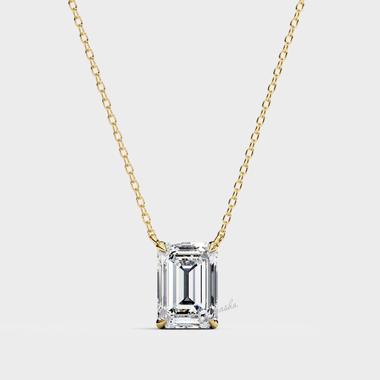Certified IGI yellow gold emerald cut lab grown diamond solitaire pendant with chain – 9K 14K 18k