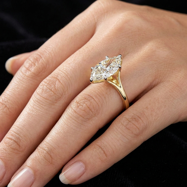 9K Yellow gold lab grown diamond ring marquise cut