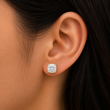 Cushion Cut Lab Grown Diamond Stud Earrings In 9K Yellow Gold