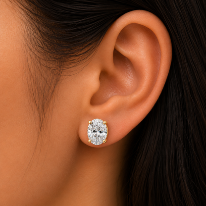 Oval Cut Lab Grown Diamond Earrings In 14K Yellow Gold 