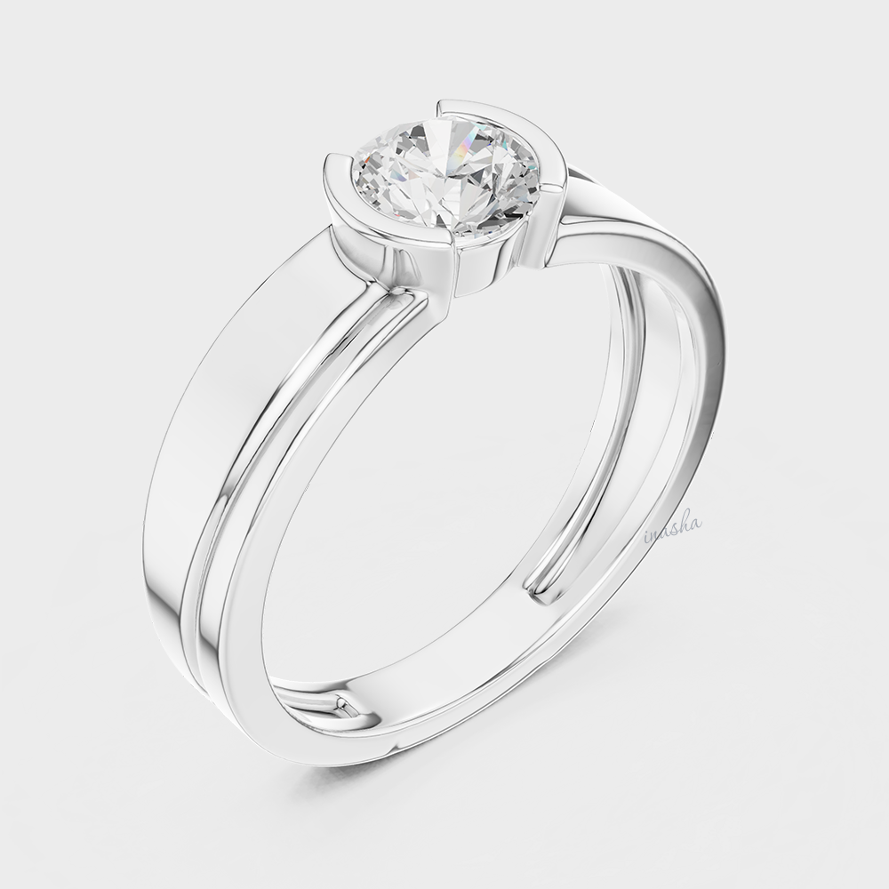 Premium IGI certified men’s lab-grown diamond ring in white gold / platinum, round cut, classic elegance