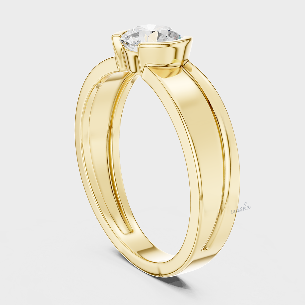 Premium IGI certified men’s lab-grown diamond ring in yellow gold, round cut, fine luxury finish