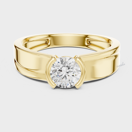 Certified IGI round cut lab-grown diamond men’s ring in yellow gold, hallmarked 9K, 14K & 18K, luxury jewellery