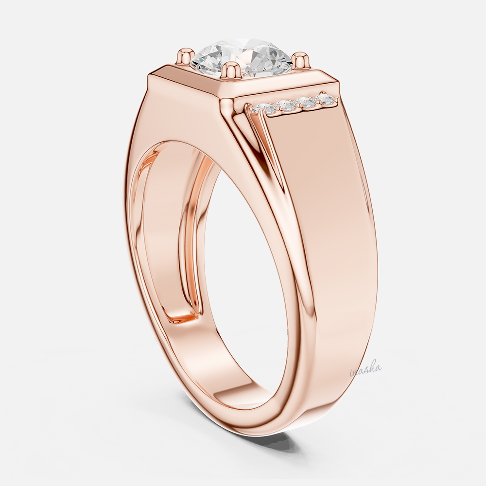 Premium round cut lab grown diamond men band rose gold
