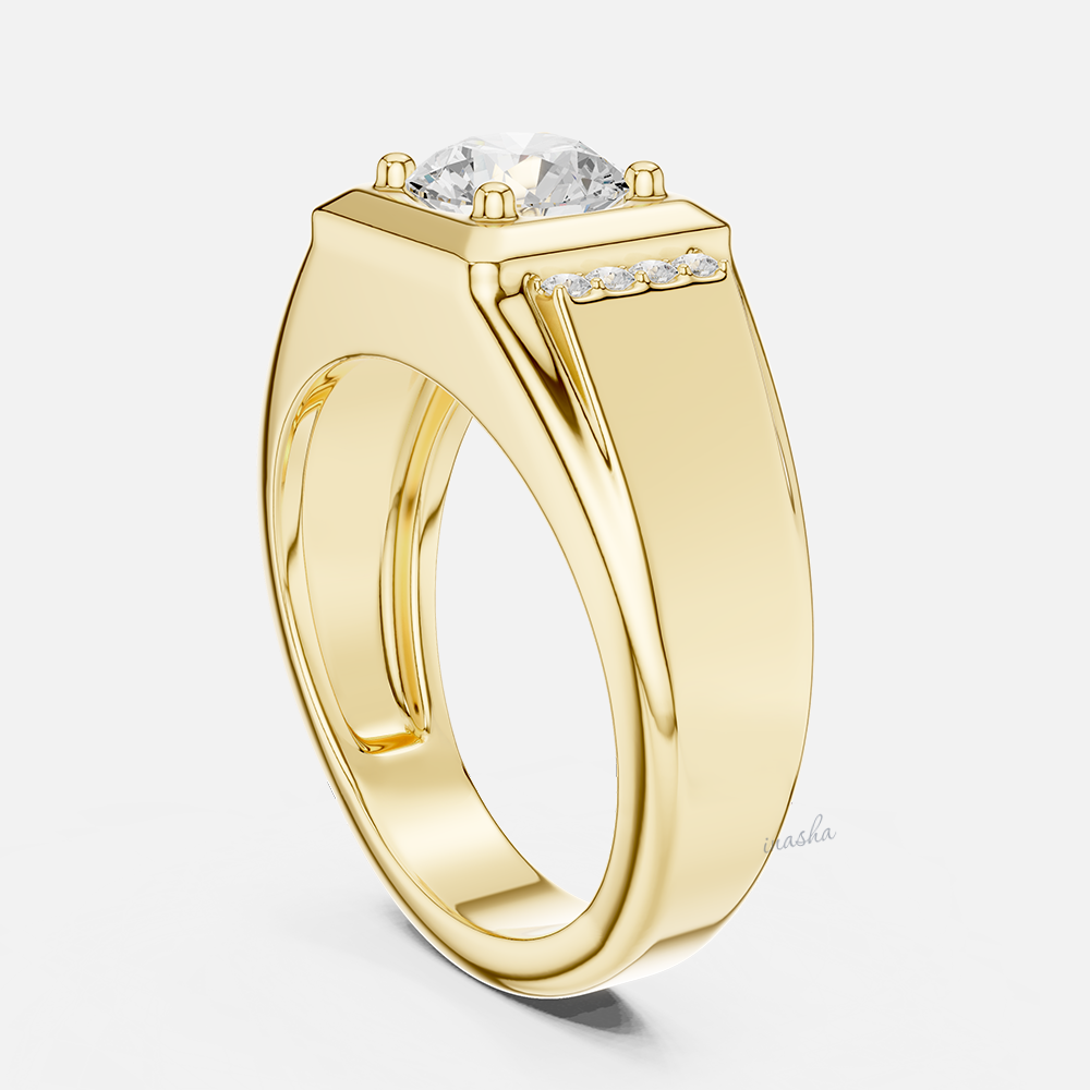 Premium round cut lab grown diamond men band yellow gold