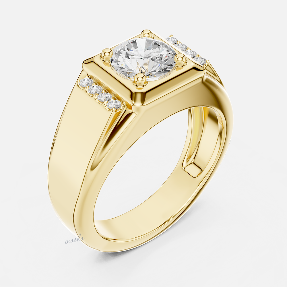 Luxury lab diamond men ring yellow gold hallmark jewellery