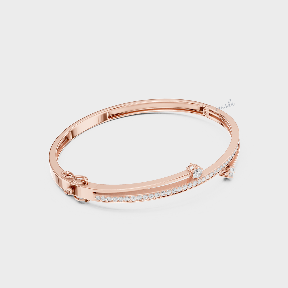 0.80 Carat Round Cut Lab Grown Diamond Kada Bracelet In