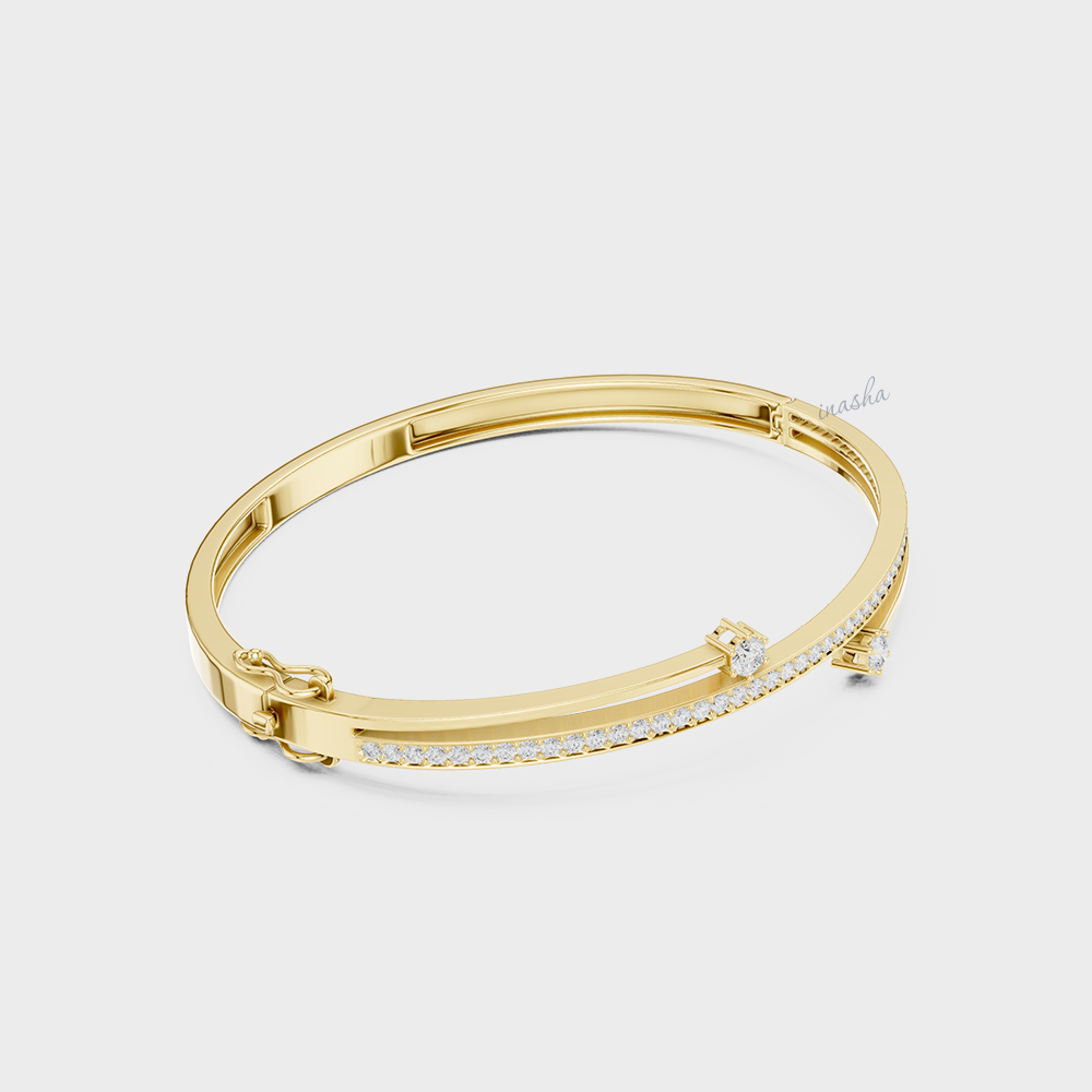 0.80 Carat Round Cut Lab Grown Diamond Kada Bracelet In