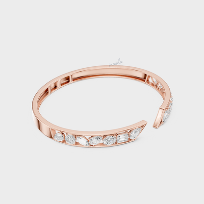 Multi-Shape Lab-Grown Diamond Kada Bracelet | 3.52 Ct | Pear, Marquise, Oval, Emerald | Hallmark Gold
