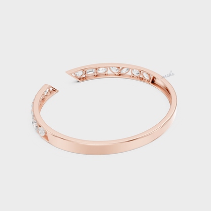 Multi-Shape Lab-Grown Diamond Kada Bracelet | 3.52 Ct | Pear, Marquise, Oval, Emerald | Hallmark Gold