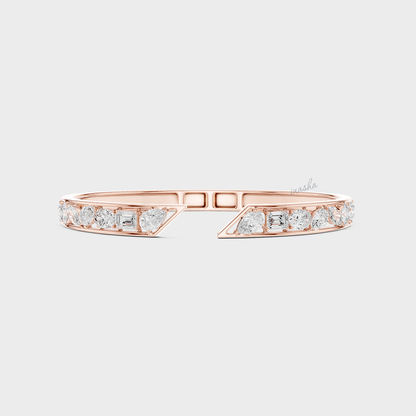 Multi-Shape Lab-Grown Diamond Kada Bracelet | 3.52 Ct | Pear, Marquise, Oval, Emerald | Hallmark Gold