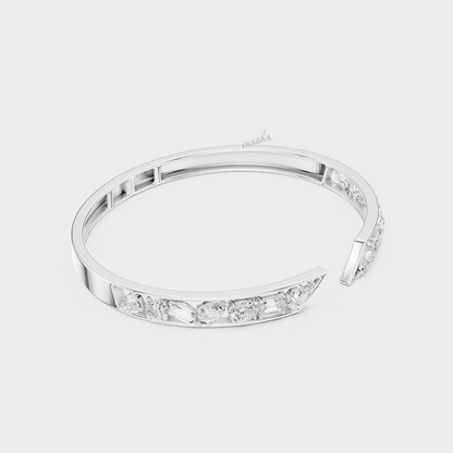 Multi-Shape Lab-Grown Diamond Kada Bracelet | 3.52 Ct | Pear, Marquise, Oval, Emerald | Hallmark Gold