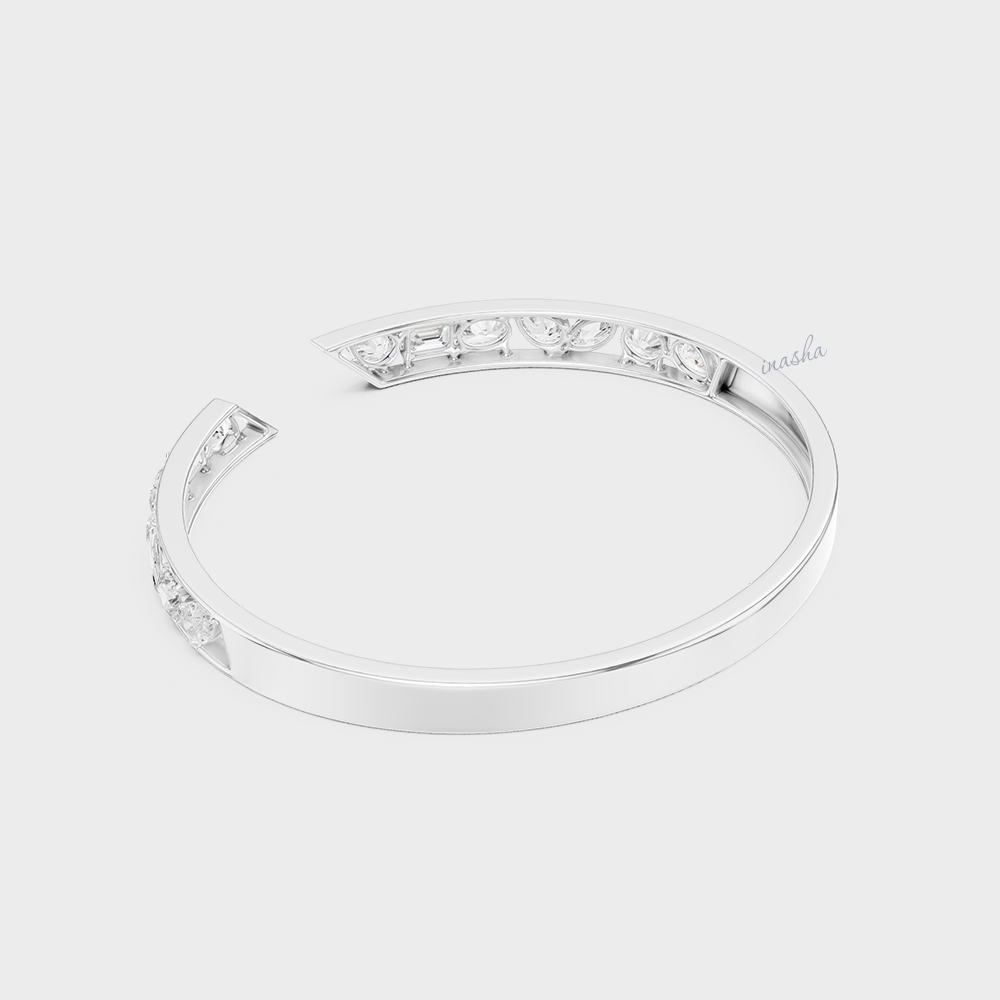 Multi-Shape Lab-Grown Diamond Kada Bracelet | 3.52 Ct | Pear, Marquise, Oval, Emerald | Hallmark Gold