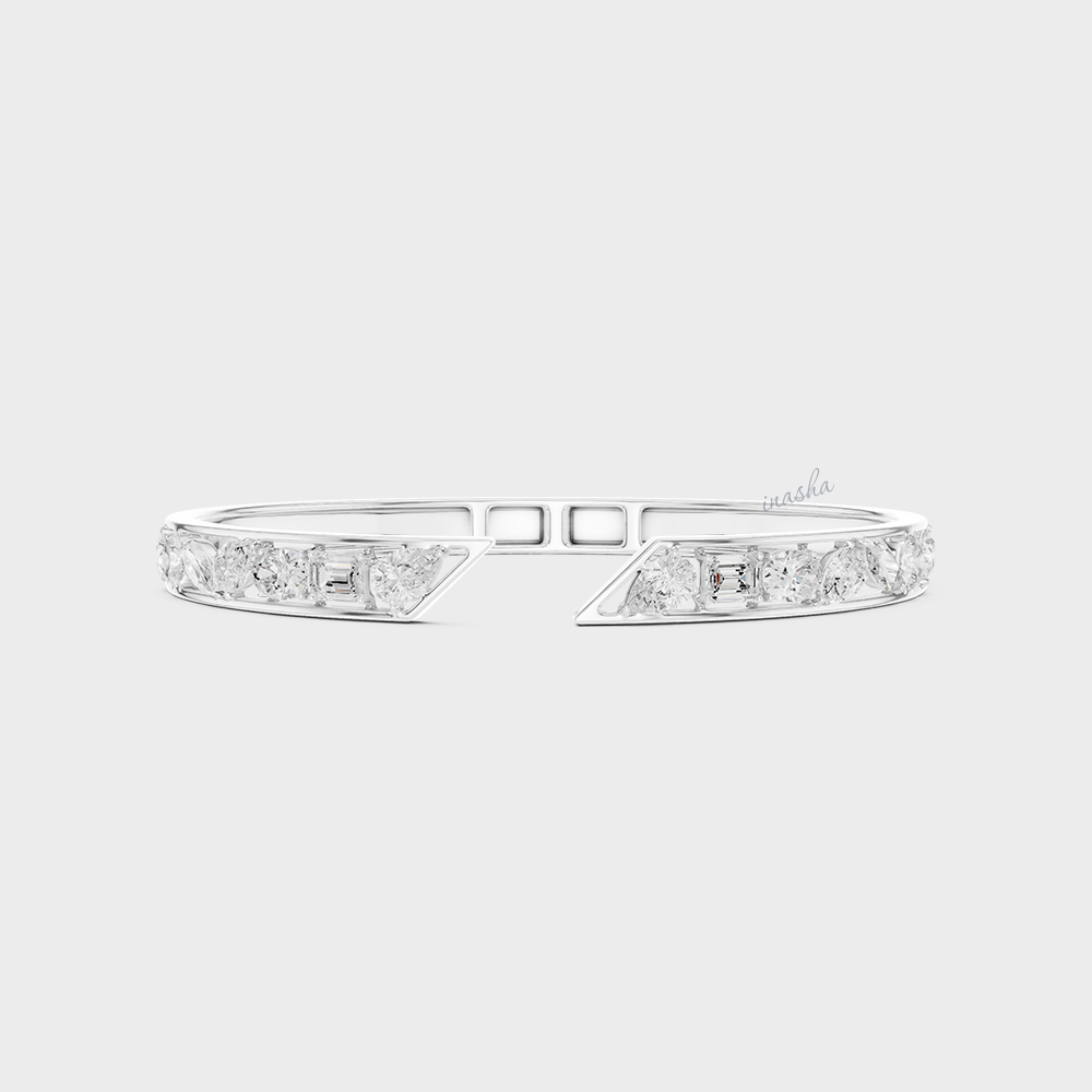 Multi-Shape Lab-Grown Diamond Kada Bracelet | 3.52 Ct | Pear, Marquise, Oval, Emerald | Hallmark Gold