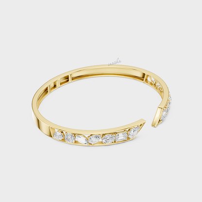Multi-Shape Lab-Grown Diamond Kada Bracelet | 3.52 Ct | Pear, Marquise, Oval, Emerald | Hallmark Gold