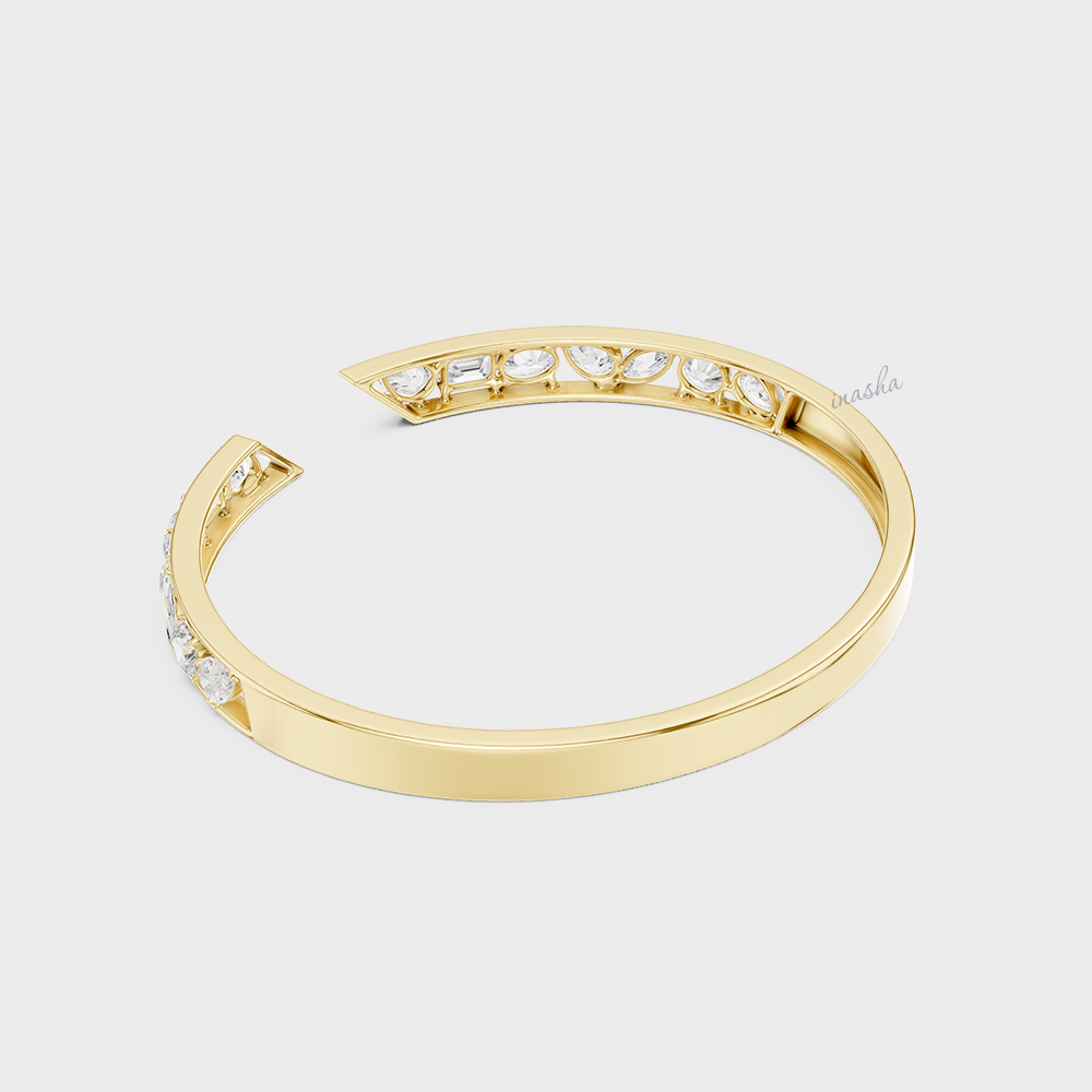 Multi-Shape Lab-Grown Diamond Kada Bracelet | 3.52 Ct | Pear, Marquise, Oval, Emerald | Hallmark Gold