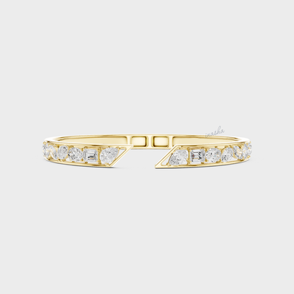 Multi-Shape Lab-Grown Diamond Kada Bracelet | 3.52 Ct | Pear, Marquise, Oval, Emerald | Hallmark Gold