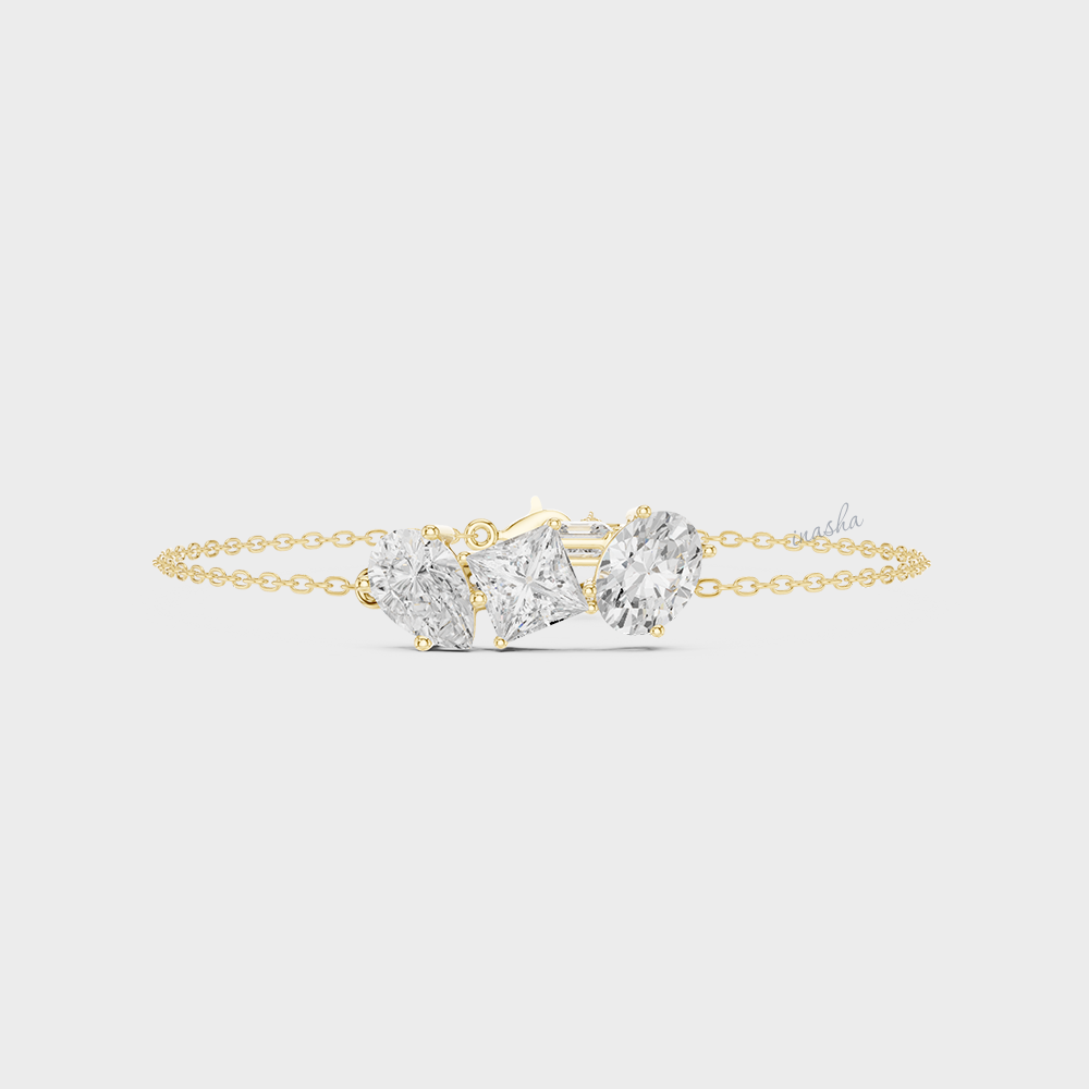 Multi-Shape Lab-Grown Diamond Bracelet | 3.61 Ct | Emerald, Oval, Pear & More | Hallmark Gold