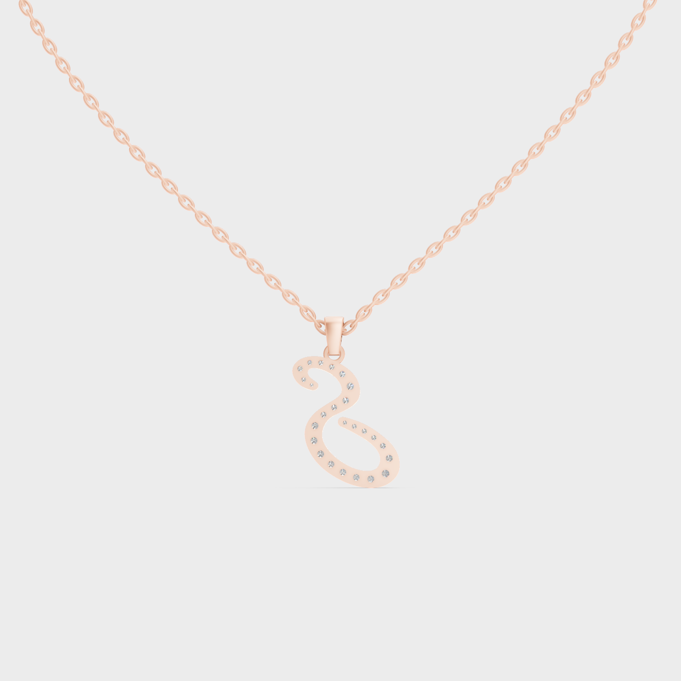 Side Angle of Personalized Alphabet S Lab Diamond Charm on 18K Rose Gold Chain