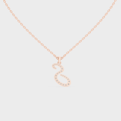 Side Angle of Personalized Alphabet S Lab Diamond Charm on 18K Rose Gold Chain