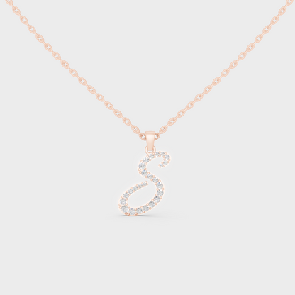 Romantic Rose Gold "S" Alphabet Lab Grown Diamond Pendant and Dainty Cable Chain