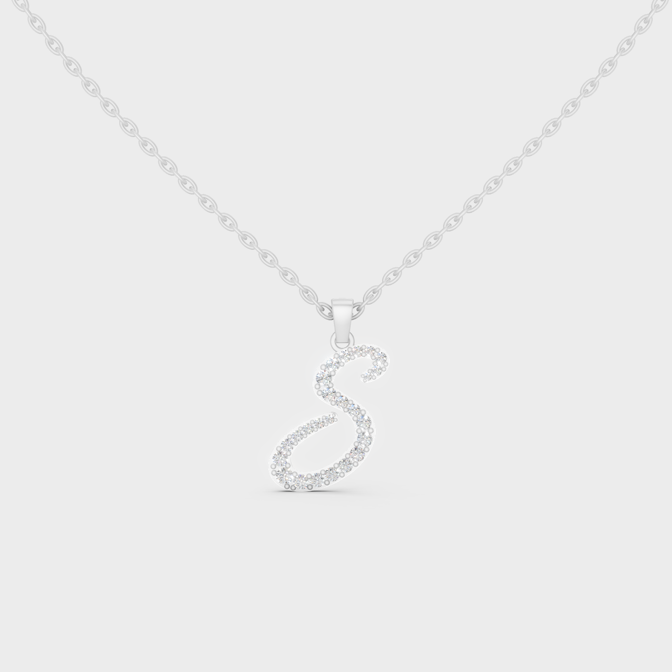 Brilliant "S" Alphabet Lab Grown Diamond Pendant on Shimmering 14K White Gold Chain