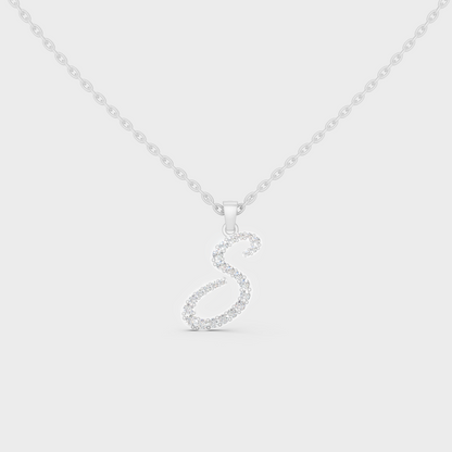 Brilliant "S" Alphabet Lab Grown Diamond Pendant on Shimmering 14K White Gold Chain