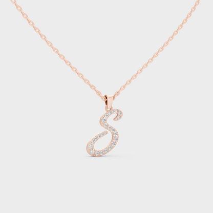 Blush Pink 14K Rose Gold Letter S Initial Necklace Set with Brilliant Round Lab Diamonds