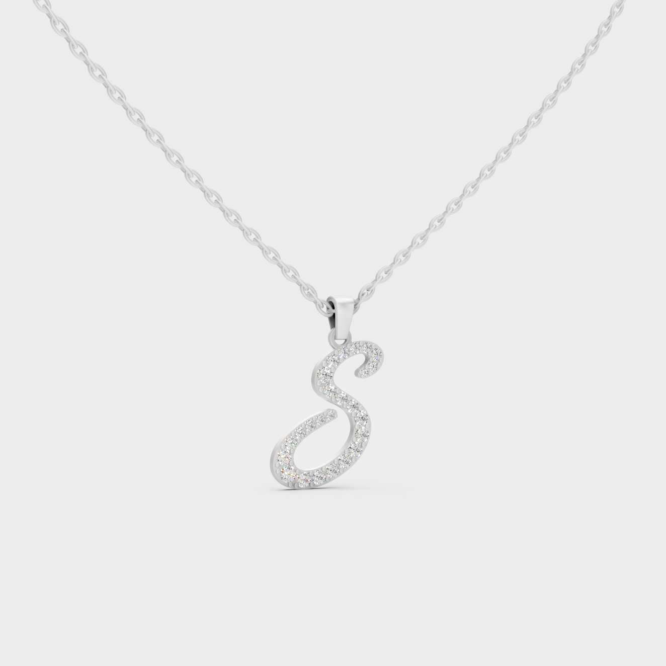 Micro Pave Letter S Initial Necklace Shining with Premium 18K White Gold Chain Set