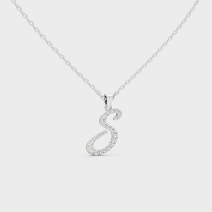 Micro Pave Letter S Initial Necklace Shining with Premium 18K White Gold Chain Set