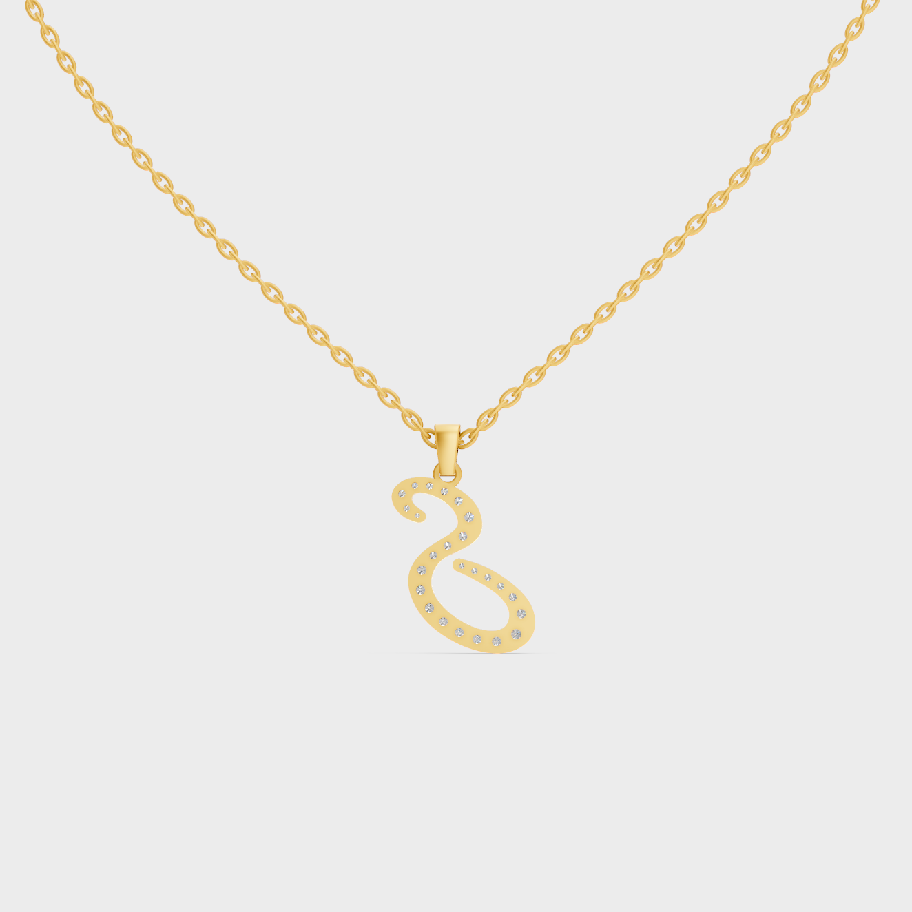 Model Wearing Capital Letter S Lab Created Diamond Necklace in 9K Yellow Gold
