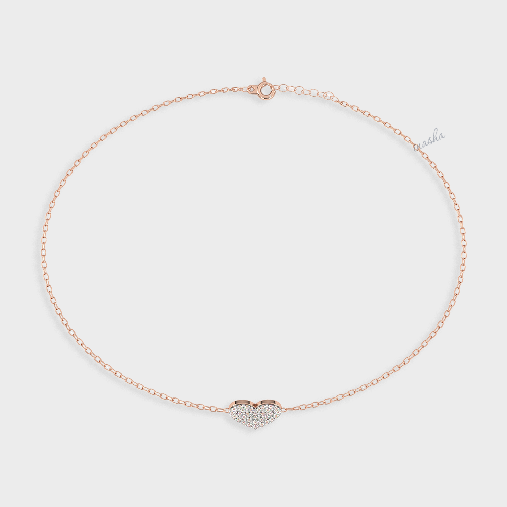 Round cut lab grown diamond heart chain bracelet in rose gold customizable luxury jewelry