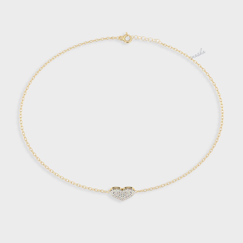 Round cut lab grown diamond heart chain bracelet in yellow gold customizable luxury jewelry