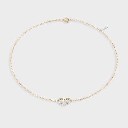 Round cut lab grown diamond heart chain bracelet in yellow gold customizable luxury jewelry
