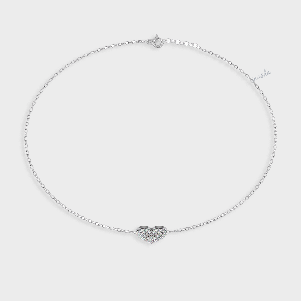 Round cut lab grown diamond heart chain bracelet in 950 platinum fine jewelry