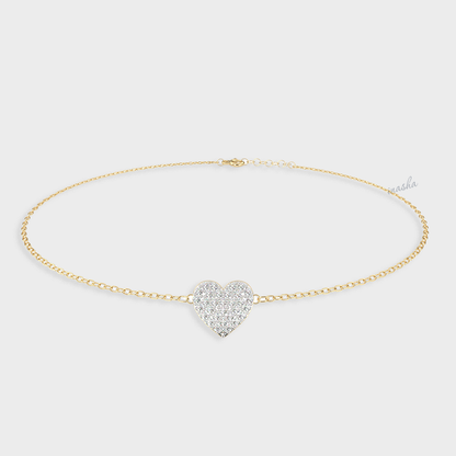 Certified GLI round cut lab grown diamond heart chain bracelet in yellow gold 9K 14K 18K