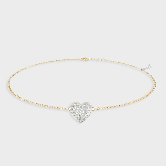 Certified GLI round cut lab grown diamond heart chain bracelet in yellow gold 9K 14K 18K