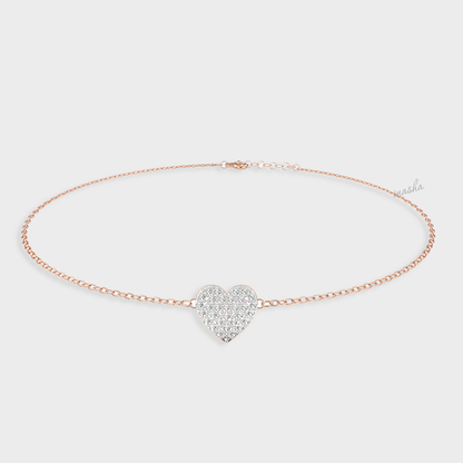 Certified GLI round cut lab grown diamond heart chain bracelet in rose gold 9K 14K 18K