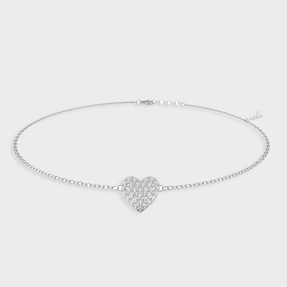 Certified GLI round cut lab grown diamond heart chain bracelet in white gold and platinum