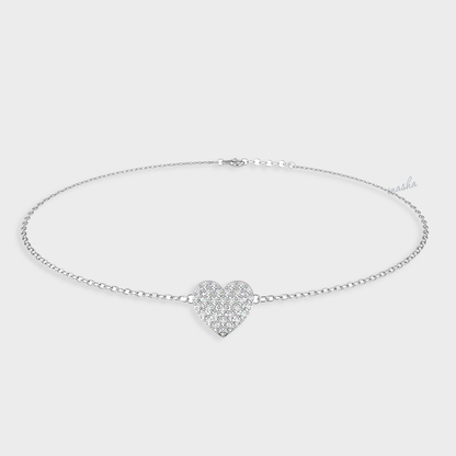 Certified GLI round cut lab grown diamond heart chain bracelet in white gold and platinum